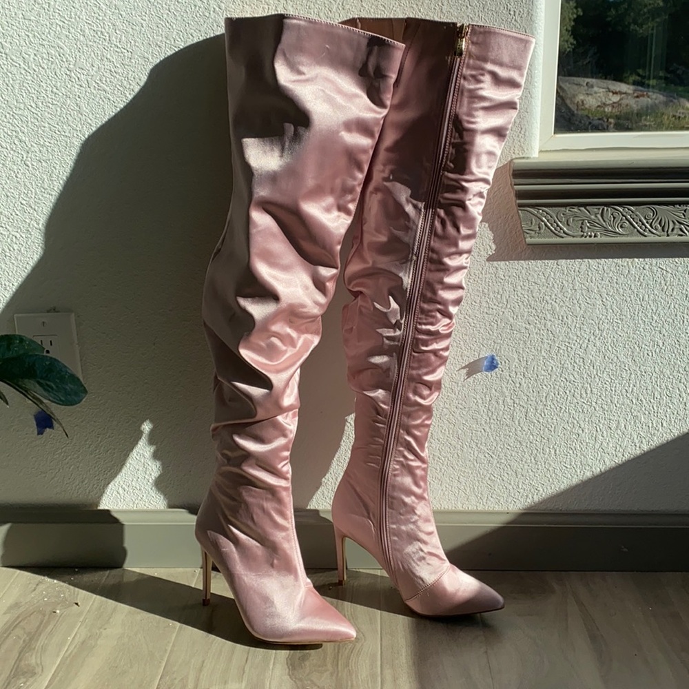 Cape Robbin Kitana Blush Pink Thigh High Heels Boots